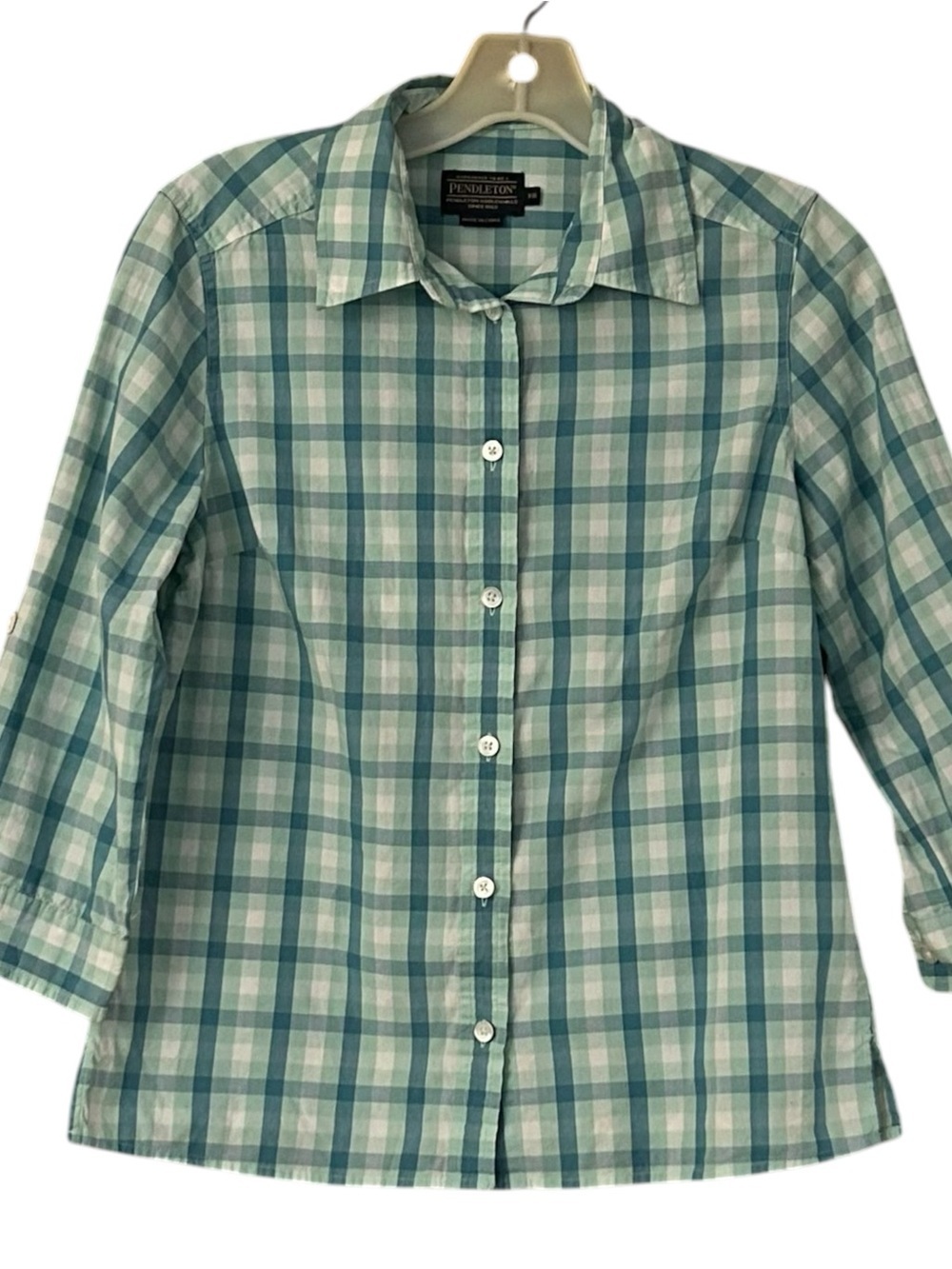 Pendleton Teal & White Plaid Button-Front Shirt